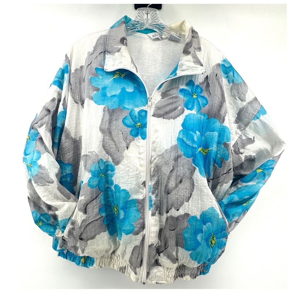 VTG Blair Boutique Vintage Floral Windbreaker Jacket Blue White‎ XL Cottagecore